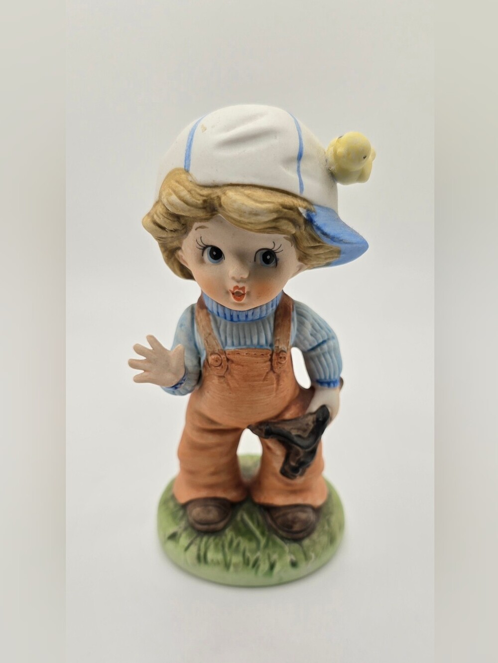 Vintage Homco Blonde Boy with Slingshot Figurine Ceramic 5"x2.5"